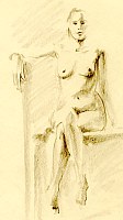 Female model nude, sitting. Pencil on paper