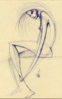 Female model posing nude. Pen on paper