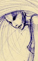 Female model posing nude: Close up. Pen on paper