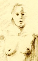 Female model nude, sitting: Close up one. Pencil on paper
